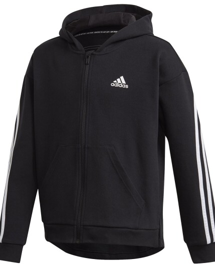 Adidas 3 Stripes Full Zip Hoodie JR Black/White (Storlek 170)