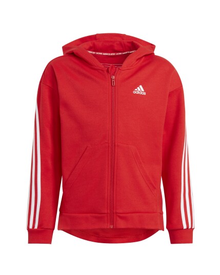 Adidas 3 Stripes F/Z Hood JR Vivid Red/White (Storlek 134)