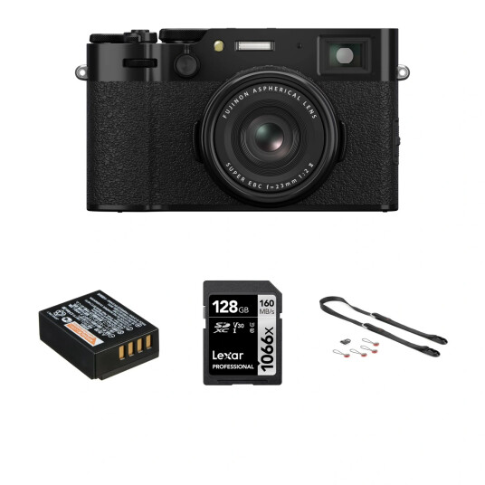 Fujifilm X100VI Black med tilbehor m: Batteri | 128GB SD-kort | Nakkerem