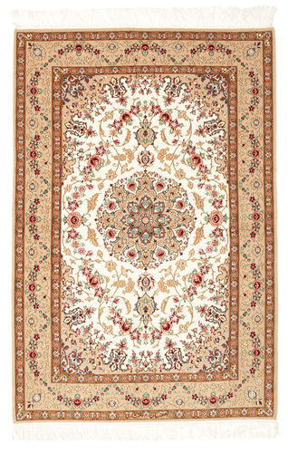 RugVista 108X161 Isfahan Silkerenning Teppe Håndknyttet Teppe Beige/Brun Persia/Iran