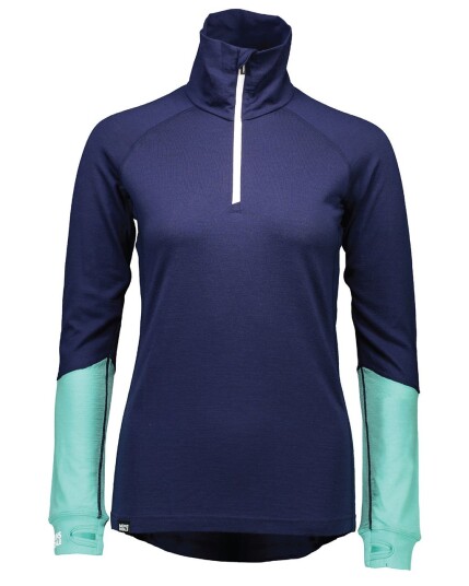 Mons Royale Checklist L/S 1/4 Zip Geo W Navy/Mint (Storlek L)