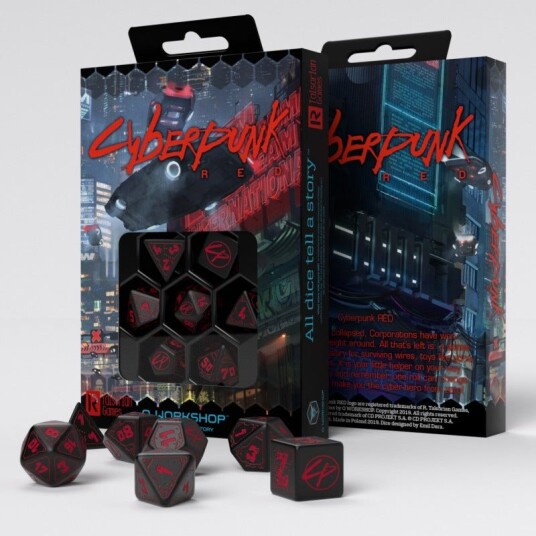 Cyberpunk Red RPG Poly Black /Red /7) Terningsett, Cyberpunk Red RPG - Rollespill fra Outland