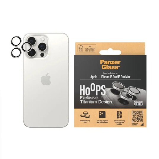 PanzerGlass iPhone 15 Pro / 15 Pro Max PanzerGlass Hoops - Kamerabeskyttelse - White Titanium