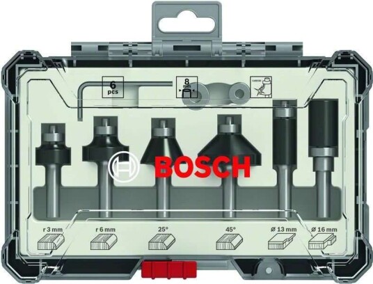 Bosch Sett Med Fresejern, 6 Deler, Profilering, 1/4" Skaft