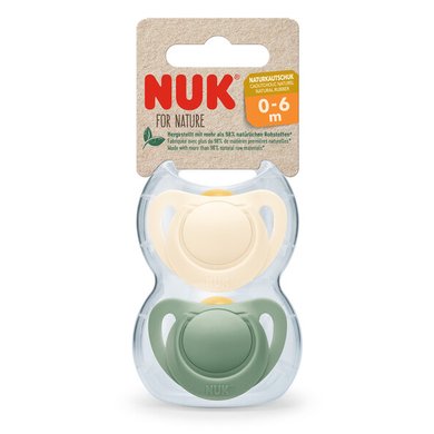 NUK Smokk for Nature Latex 0-6 måneder grønn / kremfarget 2-pk.