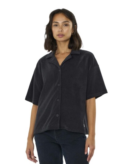 Knowledge Cotton Woven Terry Short Sleeve Shirt W 1300 Black Jet (Storlek S)