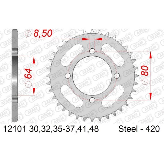 AFAM Bakdrev, Stål #420 - Yamaha PW+,32T FS/LB//LC/PW/RD/RT/RX/RZ/TT-R, 50-90cc