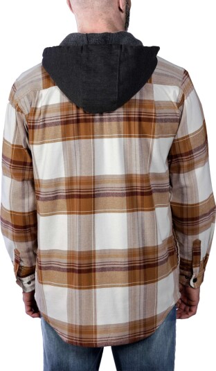 Carhartt Men's Flannel Fleece Lined Hooded Shirt Jacket ® Brown M