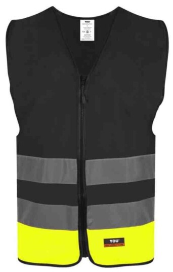 YOU Eskilstuna Refleksvest, HiVis kl.1 Mann, Str. S, Sort/Gul