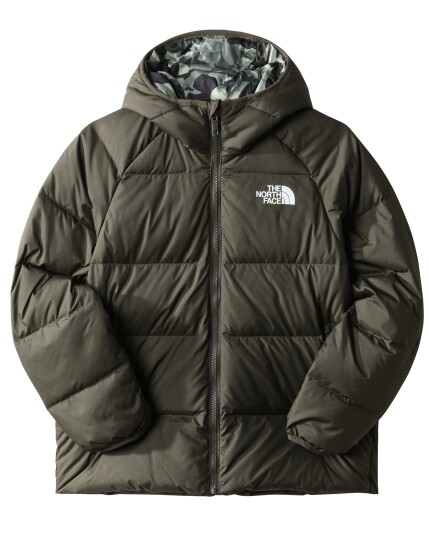 The North Face Printed Revers North Down Hooded Jacket Boy New Taupe Green (Storlek XS)