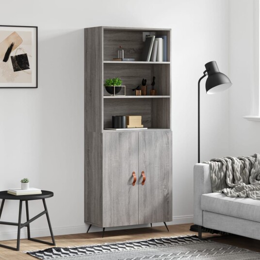 vidaXL Highboard grå sonoma 69,5x34x180 cm konstruert tre