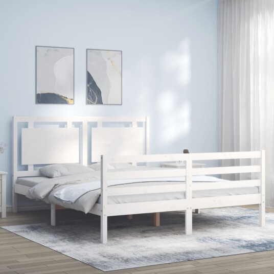 vidaXL Sengeramme med hodegavl hvit 5FT King Size heltre