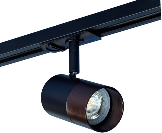 Lindby Linaro skinnespotlight rund svart/brun aluminium