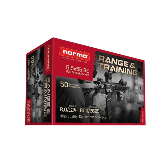 Norma 6,5x55 8,0 gram FMJ Range & Training (14,90 pr stk)