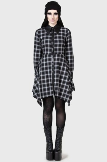 KIHILIST by KILLSTAR - Goth Kort kjole - Artem Shirt Dress - XS til 3XL - Damer - svart-grå