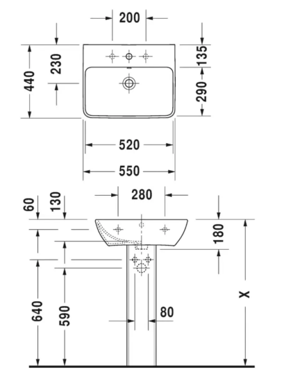 Duravit Me By Starck Vegghengt servant 550x440 mm, 1 blanderhull