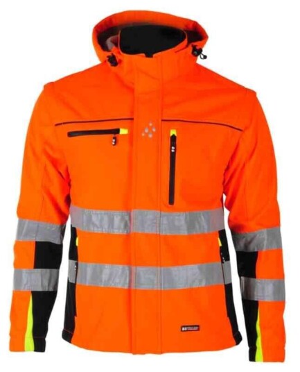 BS Bergset Softshelljakke, HiVis kl.2 Unisex, Str. 4XL, Oransje/Sort