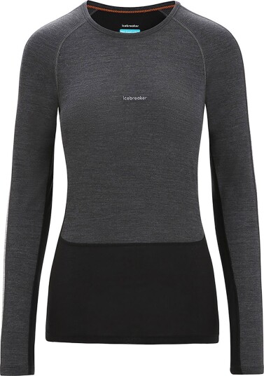 Icebreaker Women's 125 Zoneknit™ Long Sleeve Crewe M, Jet Heather/Black/Metro Heather/Cb