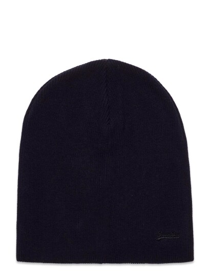 Superdry Knitted Logo Beanie Hat Black Superdry ECLIPSE NAVY GRIT ONE SIZE