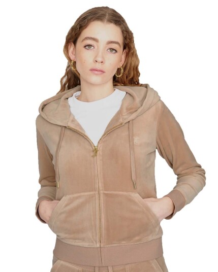 Juicy Couture Robertson Classic Velour Zip Hoodie W Gold/Caramel (Storlek XXS)