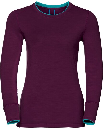 Odlo Natural 100% Merino Warm L/S Crew W Pickled Beet/Blue rødiance (Storlek L)