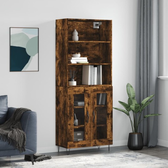 vidaXL Highboard røkt eik 69,5x34x180 cm konstruert tre 8720845926816