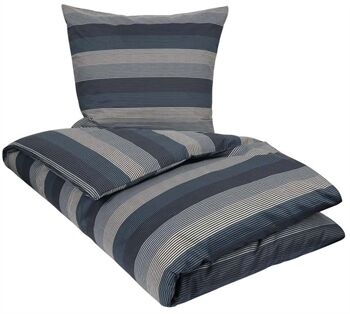 Borg Living Sateng sengesett - 140x200 cm - 100% Bomullssateng - Big stripes blue