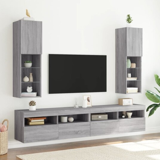 vidaXL TV-benker med LED-lys 2 stk grå sonoma 30,5x30x102 cm 8721012256101