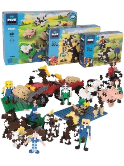 Plus Plus Basic and Mini Farm Bundle bondegårdsett med 3 byggesett og to byggeplater 1340 brikker totalt