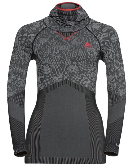 Odlo Blackcomb Evolution Warm L/S With Facemask W Black/Odlo Concrete Grey/Hot Coral (Storlek L)