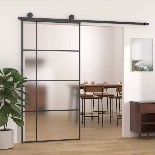 vidaXL Skyvedør frostet ESG-glass og aluminium 102,5x205 cm svart