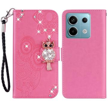 Xiaomi Redmi Note 13 Pro/Poco X6 Uggle Rhinestone Lommebok-deksel Varm Rosa