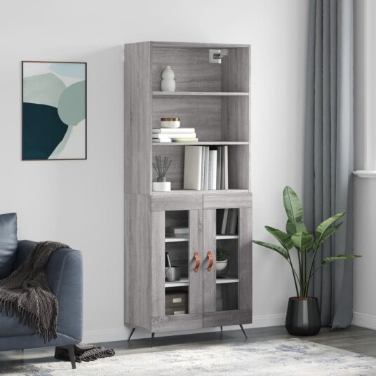 vidaXL Highboard grå sonoma 69,5x34x180 cm konstruert tre 8720845926588