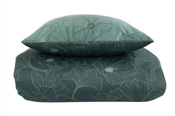 Borg Living Sateng sengesett - 100% Bomullssateng - Big flower green - 150x210 cm