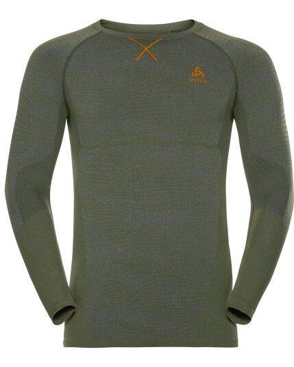 Odlo Suw Top L/S Performance Blackcomb Crewneck M Climbing Ivy/Black/Orange Clown Fish (Storlek S)