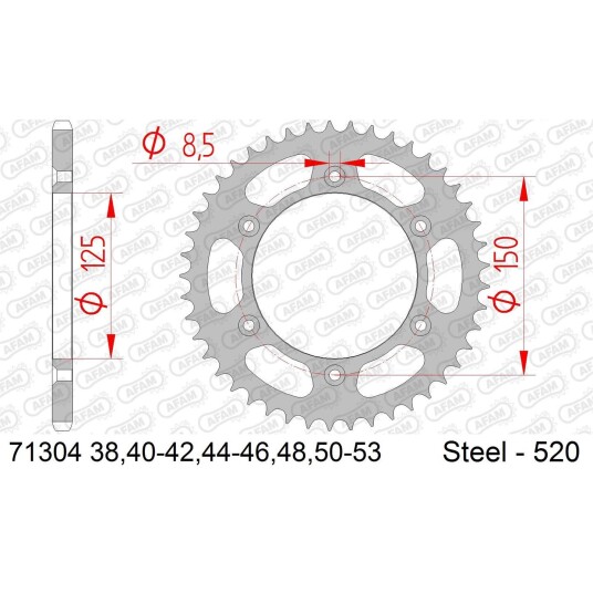 AFAM Bakdrev Stål 520 - GG/KTM/HU/HQ,38T EC/EX/FC/FE/FX/TC/TE/TX/EXC/-F/SX/-F/XC+