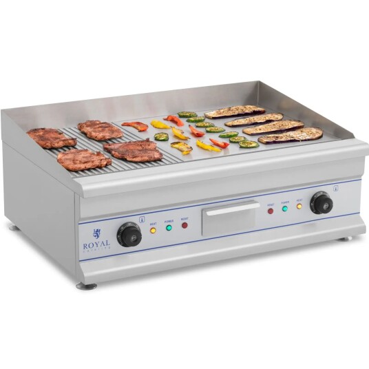 Royal Catering Dobbelt elektriskt stekebord  75 cm  riller  2 x 3.200 W 10010064