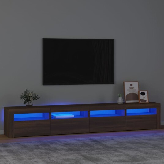  TV-benk med LED-lys brun eik 240x35x40 cm