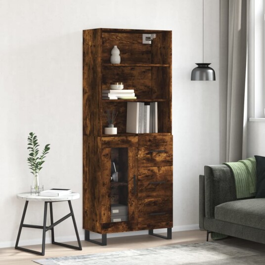 vidaXL Highboard røkt eik 69,5x34x180 cm konstruert tre 8720845929053