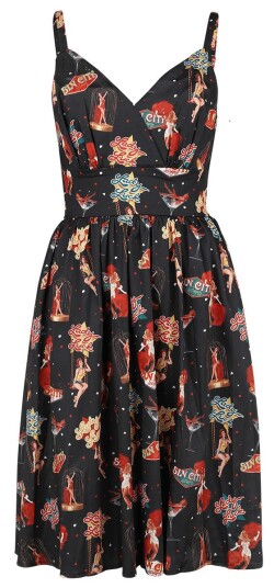 Voodoo Vixen - Rockabilly Middellang kjole - Las Vegas Print Flare Dress - XS til XL - Damer - flerfarget