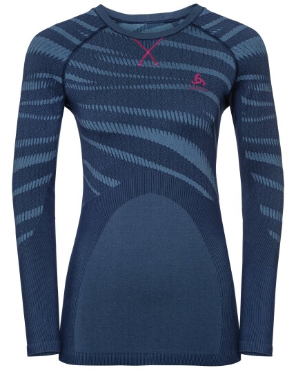 Odlo Suw Top L/S Performance Blackcomb Crewneck W Poseidon/Turkish Tile/Diva Pink (Storlek L)