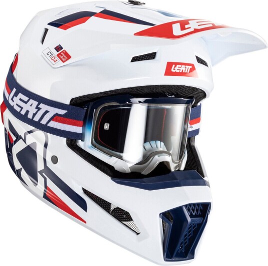 Leatt 3.5 V24 Logo Motocross Hjelm med briller M Hvit Rød Blå