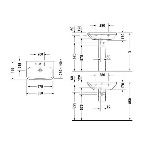 Duravit Durastyle Vegghengt servant 650x440 mm. 1 blanderhull, Wondergliss