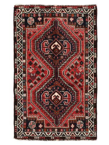 Håndknyttet. Opphav: Persia / Iran Orientalsk Shiraz Teppe Teppe 88X141 Svart/Mørk Rød (Ull, Persia/Iran)