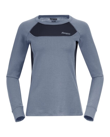 Bergans Cecilie Wool Long Sleeve W Misty Sky Blue/Navy Blue (Storlek XS)