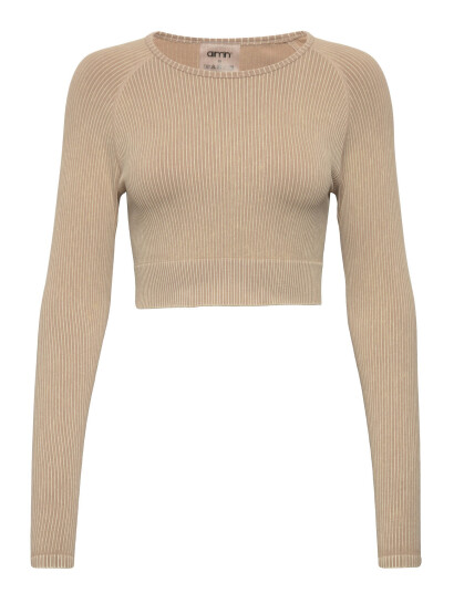 AIM'N Sand Washed Ribbed Seamless Crop Long Sleeve Beige AIM'N SAND WASHED XS,S,M,L,XL