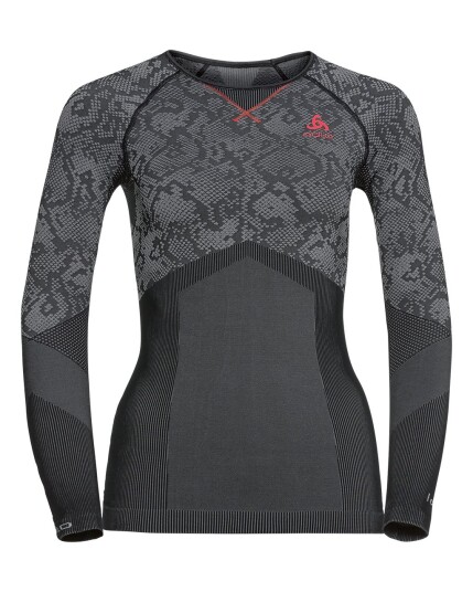 Odlo Blackcomb Evolution Warm L/S W Black/Odlo Concrete Grey/Hot Coral (Storlek XS)