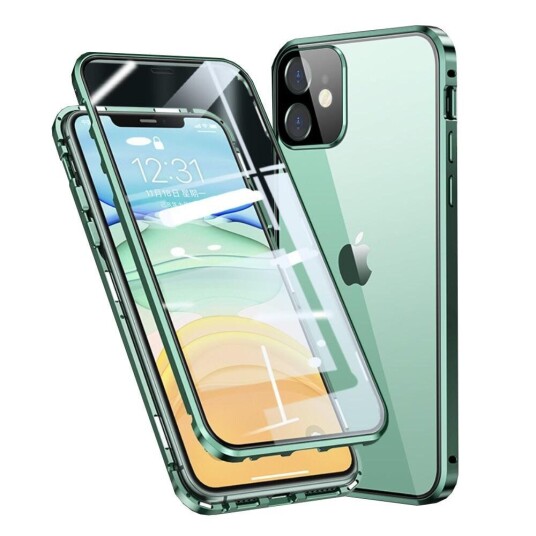 INCOVER iPhone 11 360⁰ Magnetisk Deksel med Glass Bak og Forside - Grønn