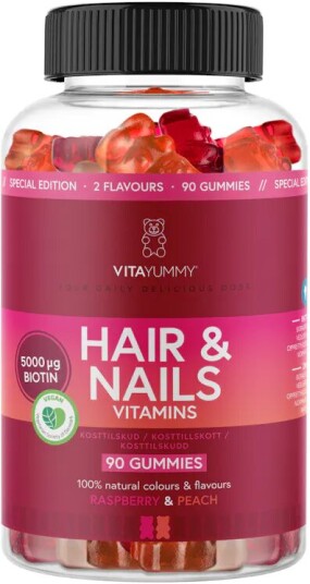 VitaYummy Hair & Nails Mixed Raspberry & Peach 90 stk Vitaminpiller