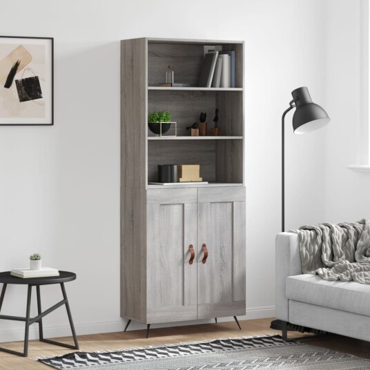 vidaXL Highboard grå sonoma 69,5x34x180 cm konstruert tre 8720845932985